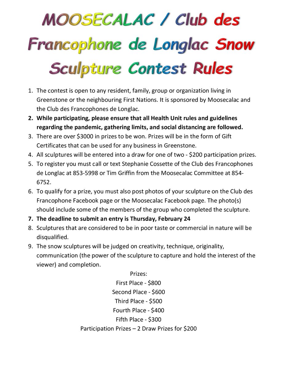 Tim Griffin (@moosecalactim) on Twitter photo We are very proud to be sponsoring the 2nd Annual Snow Sculpture Contest for the Greenstone Area. Lets get out there and get creative.
<a href="/VisitGreenstone/">Greenstone Tourism</a> We are very proud to be sponsoring the 2nd Annual Snow Sculpture Contest for the Greenstone Area. Lets get out there and get creative.
<a href="/VisitGreenstone/">Greenstone Tourism</a>