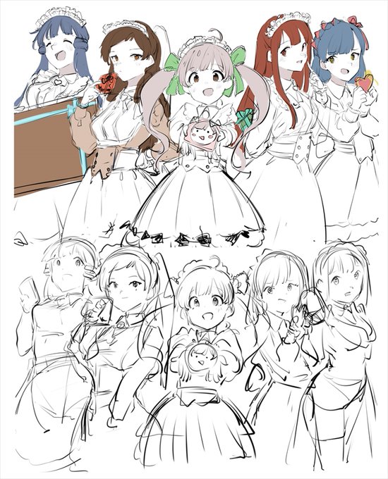 これはラフ→下描きでポーズとかがより好みの感じになって嬉しくなっちゃった進捗 