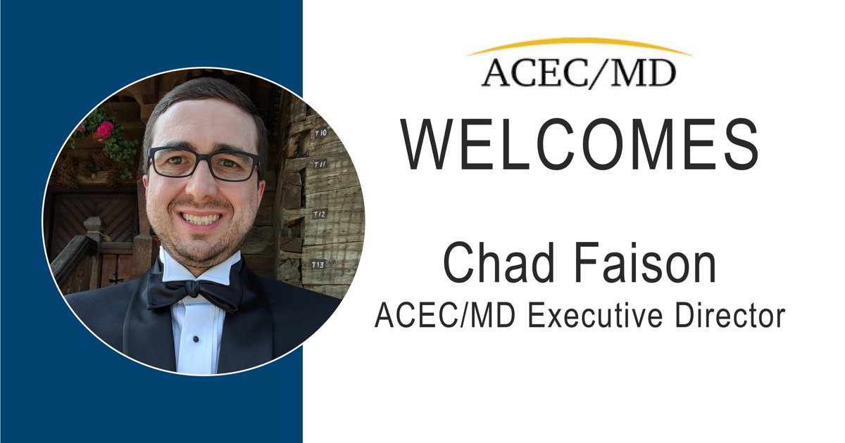 acecmd's tweet photo. Please join us in welcoming ACEC/MD’s new Executive Director Chad Faison! For the past 10 years, he has worked for the National Association of Insurance and Financial Advisors of Maryland, the Florida Engineering Society/ACEC-FL, and Membership Services, Inc. #ACECMD #welcome https://t.co/yQud4pxmMT