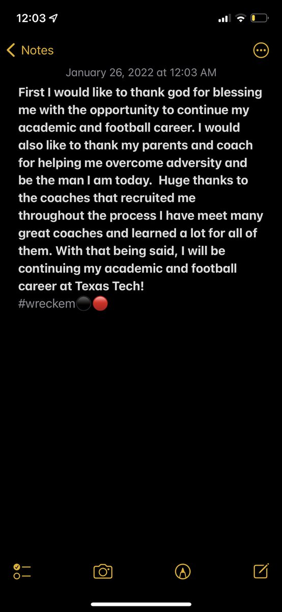 Blessed to say I will be continuing my academic and football career at Texas Tech  #wreckem🔴⚫️👆🏽⁦<a href="/Hartman3Clint/">Clint Hartman</a>⁩ ⁦<a href="/CoachFWhite/">Floyd White</a>⁩ ⁦<a href="/TrustMyEyesO/">⭕️FFERTUNITY</a>⁩ ⁦<a href="/DonnieBaggs_/">#HCville</a>⁩