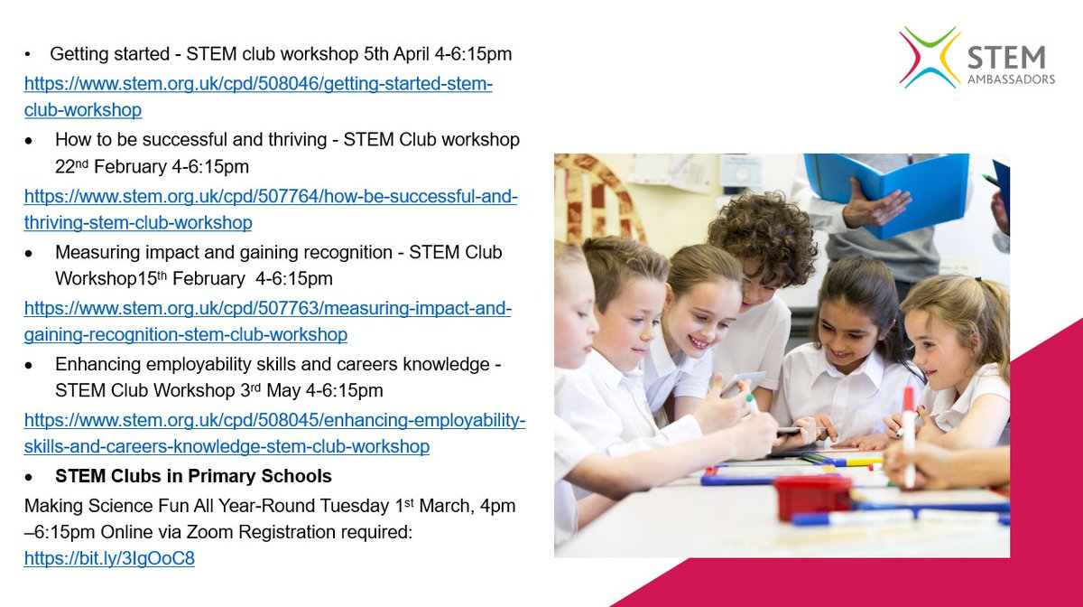Free #STEM club CPD! 
Getting started ow.ly/n0Zk50HCf3k
How to be successful &amp; thriving stem.org.uk/cpd/507764/how…
Measuring impact &amp; gaining recognition 
ow.ly/bbvF50HCf3h
Enhancing employability
ow.ly/eiua50HCf3g
#Primary STEM club bit.ly/3IgOoC8