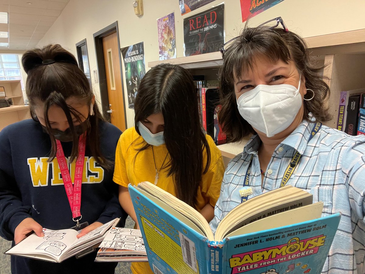 Yay! #LibraryShelfieDay These students love #BabyMouse! Where in the library do you find YOUR shelfie? #WBMSGrizzlies
