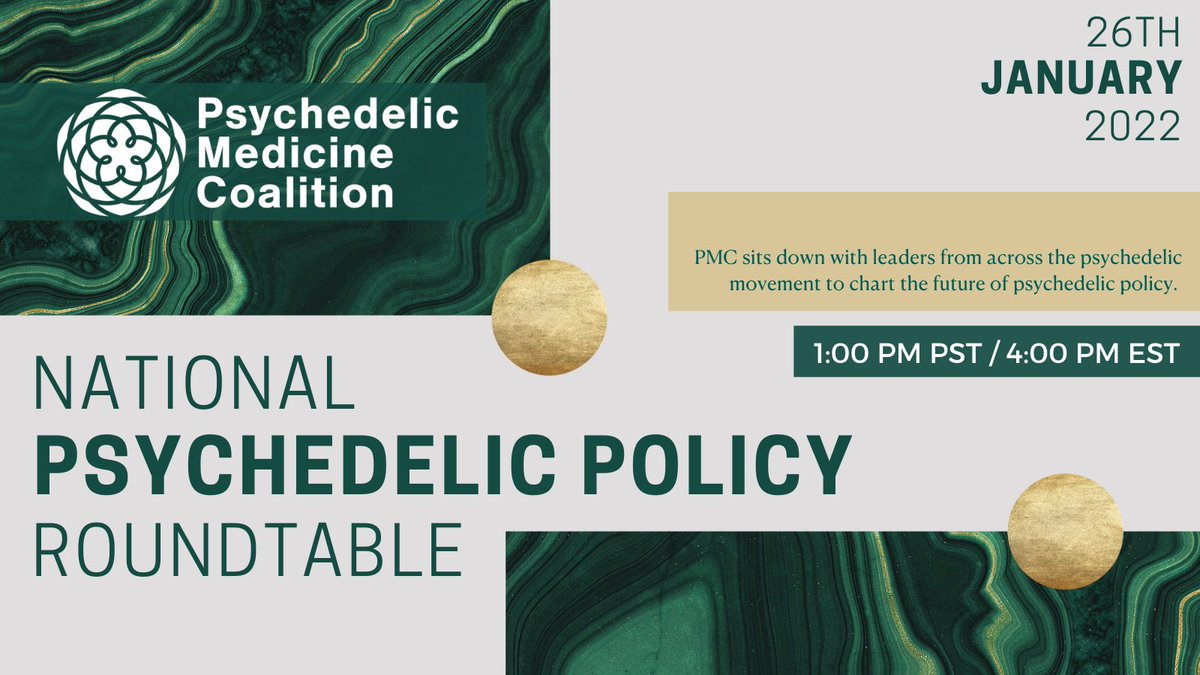 TODAY IS THE DAY! 

PMC'S NATIONAL PSYCHEDELIC POLICY ROUNDTABLE kicks off at 4 PM EST / 1PM EST.

Remember to get your FREE tickets to this virtual event here:

eventbrite.com/e/national-psy…

#psychedelic #virtualevents