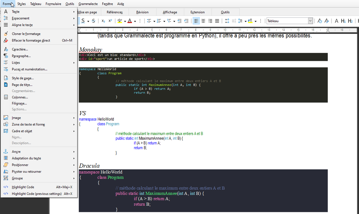 PrRoumanet's tweet photo. Hey les #codeurs, #programmeurs, #profs et autres utilsateurs de #LibreOffice : qui avait remarqué ce super fork de Code HighLighter par jmzambon ?
https://t.co/cmYade5LCY https://t.co/lsTkuvCLIp