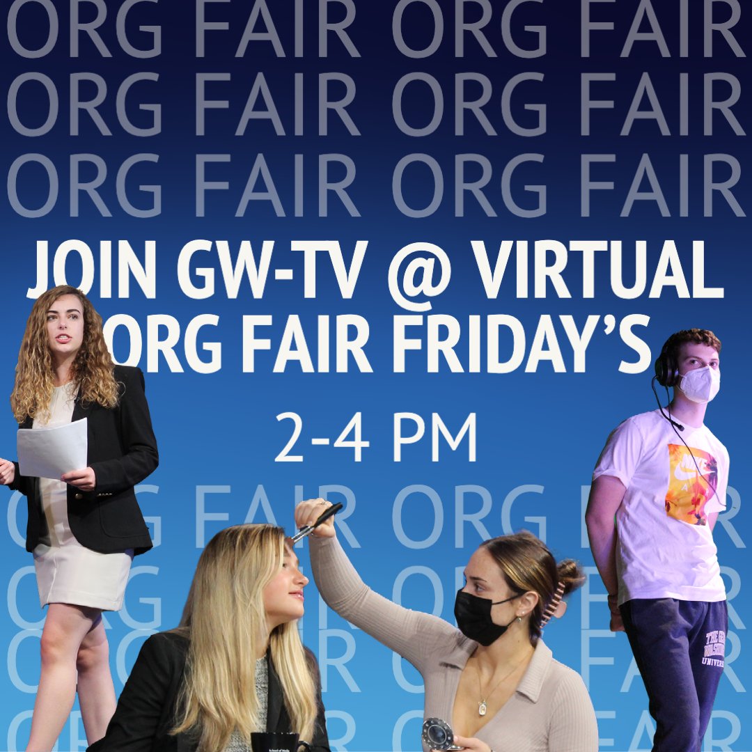 Join GW's only student-run television station by joining us at the virtual org fair this Friday from 2-4 pm! 

#gwtv