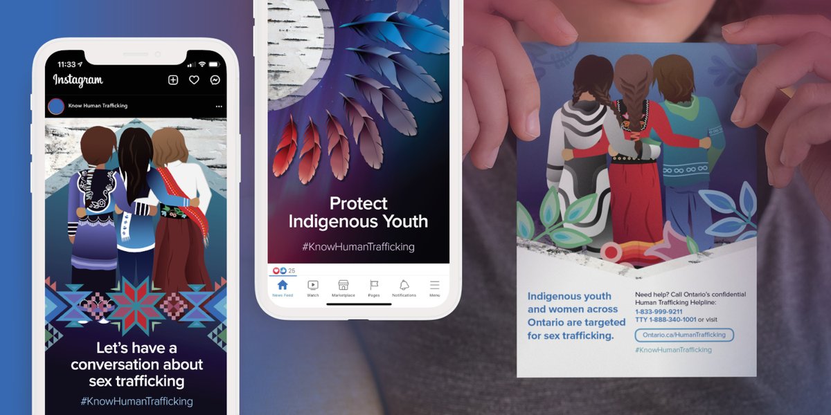 designdeplume's tweet image. Sex trafficking of Indigenous women and girls is a serious issue that @ONSocialService wanted to highlight. To help them spread information about combatting and preventing human trafficking, we created a series of graphics and illustrations for their use. #ddpportfolio #ddpdesign
