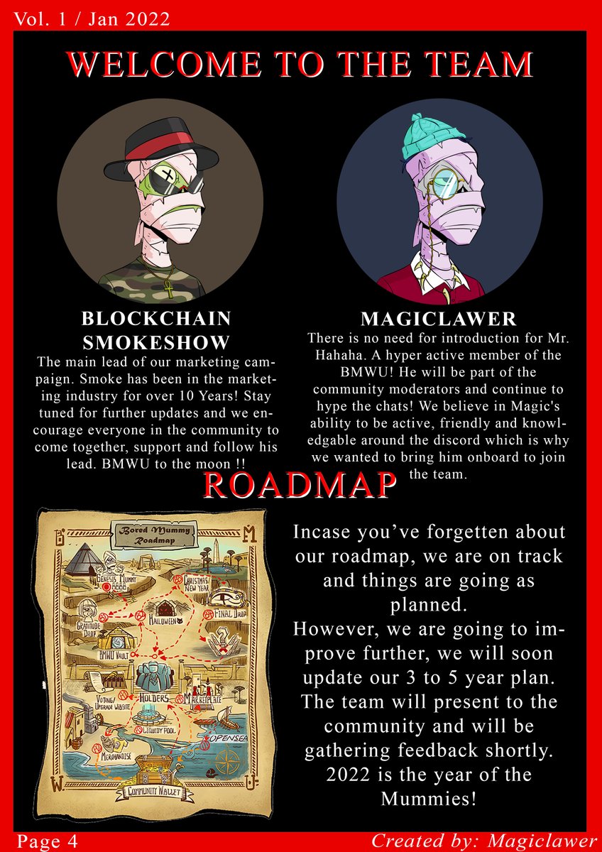 BoredMummyWU's tweet photo. Humma Mumma💕

1/2 BMWU TIMEZ MUMMARTICLE🥳prepared by @Magiclawer  Read about it, and let's officially give a warm welcome to our Marketing Lead @blocksmokeshow to @BoredMummyWU family

More exciting events and activities await us this year! Stay tuned😉
#nft #metaverse #3dvoxel https://t.co/zBLmSVhl7L