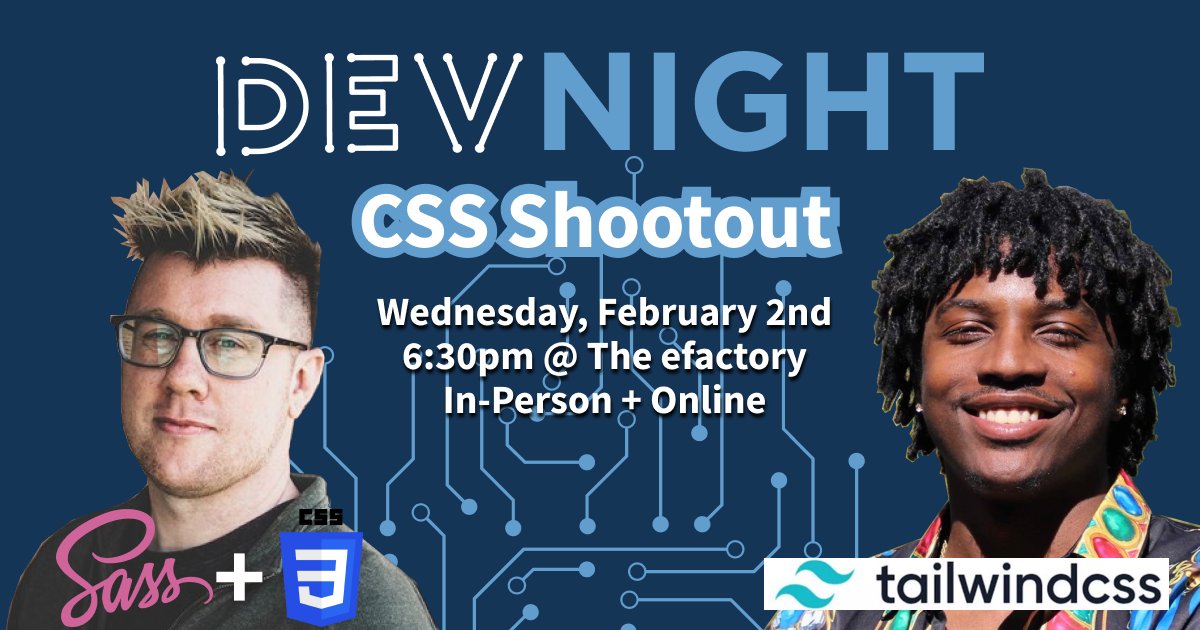 TRPage_dev's tweet image. Really looking forward to February&apos;s @sgfdevs meetup next week!

February #springfieldDevNight will be a CSS shootout between a couple of pro devs going head-to-head to build out a component live using their weapon of choice.

Sorry @MykeBates, I&apos;m team @tailwindcss