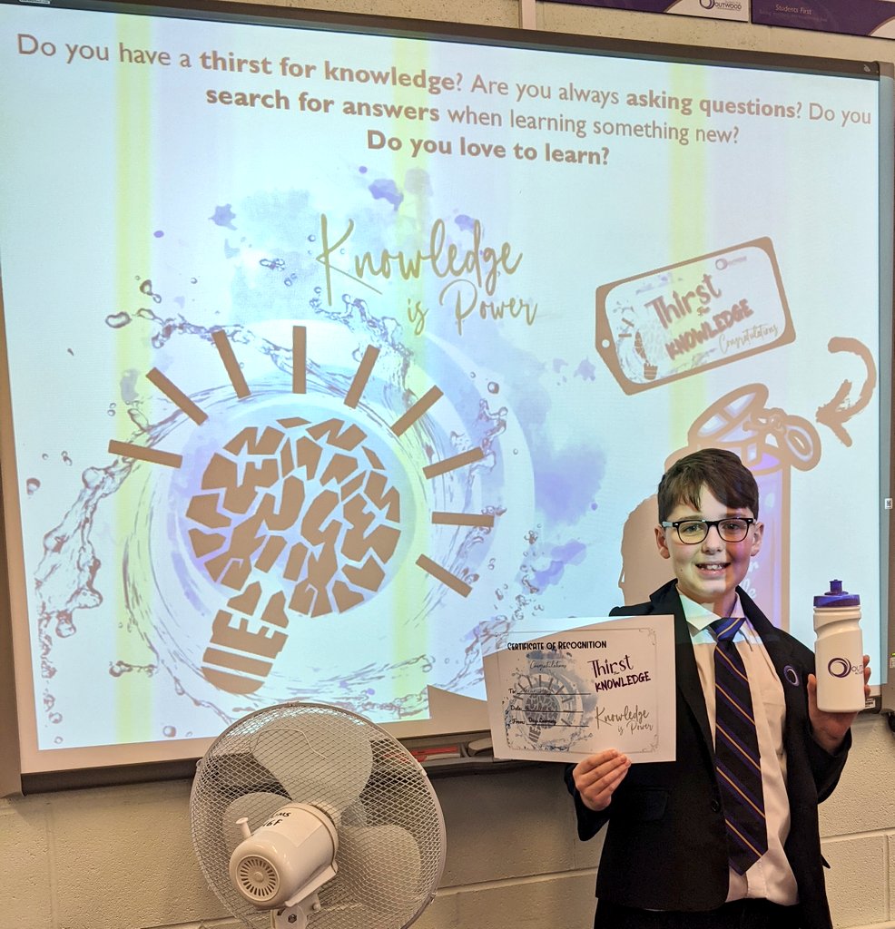 OutwoodNewbold's tweet image. We have had our first 'Thirst for Knowledge' winner! Oscar H in year 8 was nominated by Mrs Edwards-Booth and was thrilled to hear that he was the "first EVER winner" (in his words)!! Well done, Oscar, we are so proud of you! #thirstforknowledge #NewboldProud