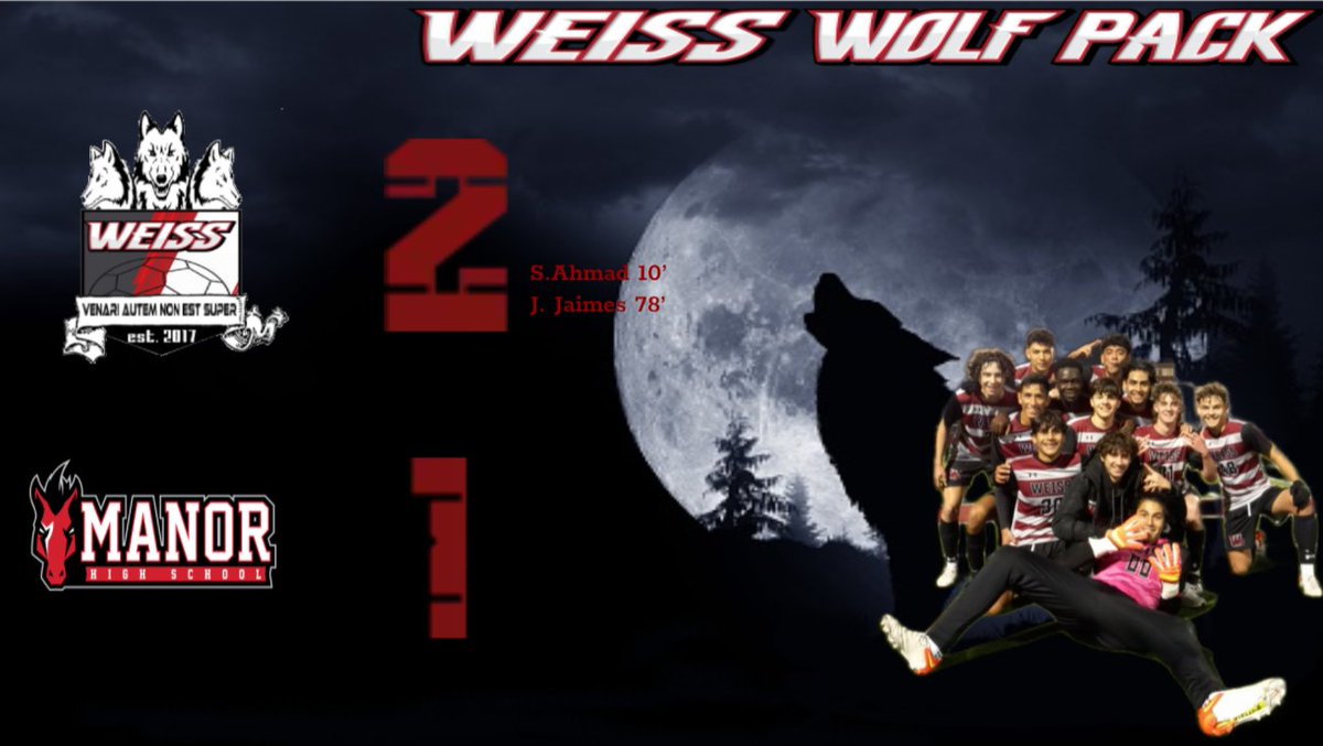 CoachKNicholson's tweet photo. The Weiss Wolves were able to start off their 2022 district campaign with a 2-1 victory over Manor. They will travel to Bastrop on Friday to take on the Bears. @WeissHighSchool @Weiss_ABC @PfISDAthletics @LethalSoccer https://t.co/lxkXbfFKa0