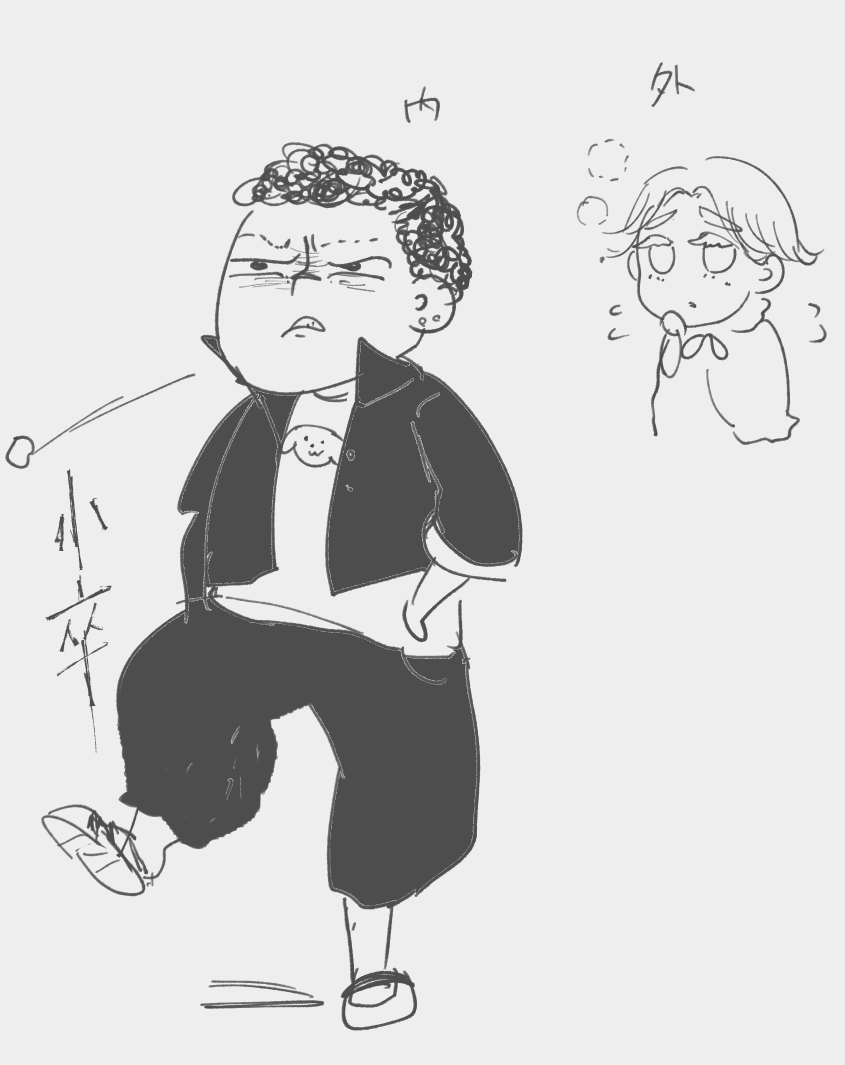 アニメまで見てくれてる同居人ちゃんが私を通して「私もイヌピーすきー」って言ってくれるんだけど、今後アニメ続き見たときにビックリしないように説明しておくと、イヌピー外みはふわふわ天使ちゃんだけど心を擬人化すると割とこういう所あるからねってびっくししないでねって図 
