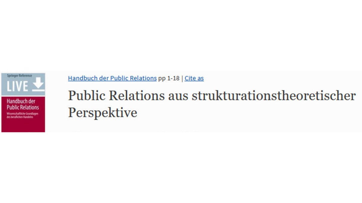 Eine strukturationstheoretische Perspektive auf PR kommt im Handbuch der PR von <a href="/ulroettg/">Ulrike Roettger</a> - frisch erschienen bei Springer Fachmedien. 
doi.org/10.1007/978-3-…