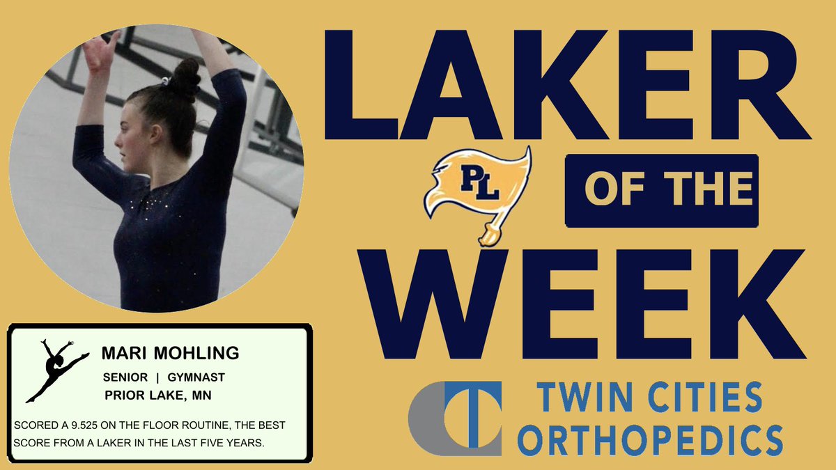 PLLakersLive's tweet photo. This week's @twincitiesortho "Laker of the Week" is Mari Mohling, a senior for @GymnasticsPrior who turned in one of the best Laker performances on the floor in recent history! https://t.co/JQf7X8EcN4