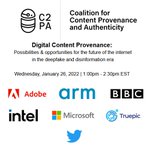 Image for the Tweet beginning: Join C2PA at 1pm EST