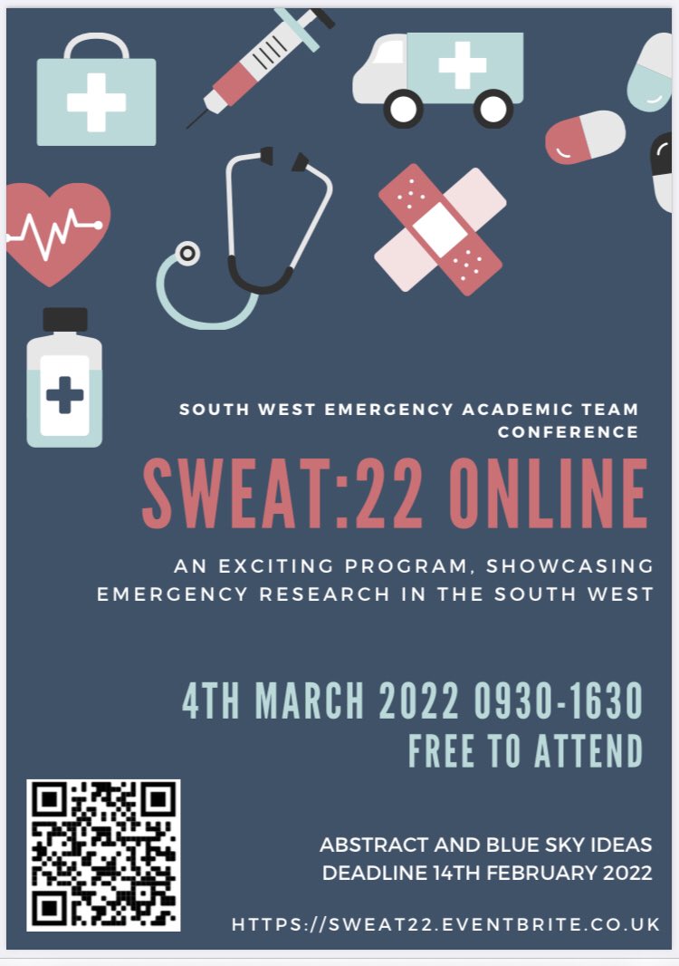SWEAT22online's tweet photo. The @SWEAT22online conference will be hosted by the Emergency Academic team from @UHP_NHS who recently took part in the @EmergencyMedBMJ Journal Update https://t.co/QNbdYFMz1Z &amp; they will be showcasing a range of research from across the SW, abstracts &amp; a blue sky ideas session👇 https://t.co/V0qU6HUMtR