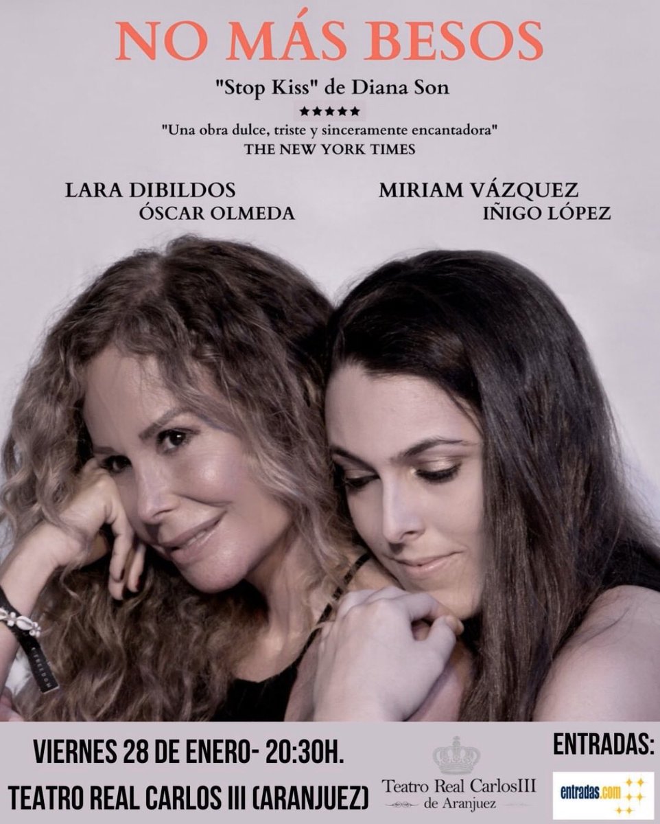 esferaochoprod's tweet photo. 🔜Este viernes “No más besos” llega al @TeatroAranjuez 

🎭Con @laradibildos y @_mirvazquez como protagonistas de esta historia de amor.

📆VIERNES 28 DE ENERO
⏰20:30H.
📍TEATRO REAL CARLOS III DE ARANJUEZ.

🎟 https://t.co/6cr834fi7E https://t.co/4LrbP8sUZY
