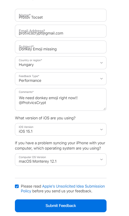 ProtCrypto's tweet photo. @TheLostDonkeys @Apple LESS GO FOR THE DONKEY EMOJI https://t.co/K9pddchoNq