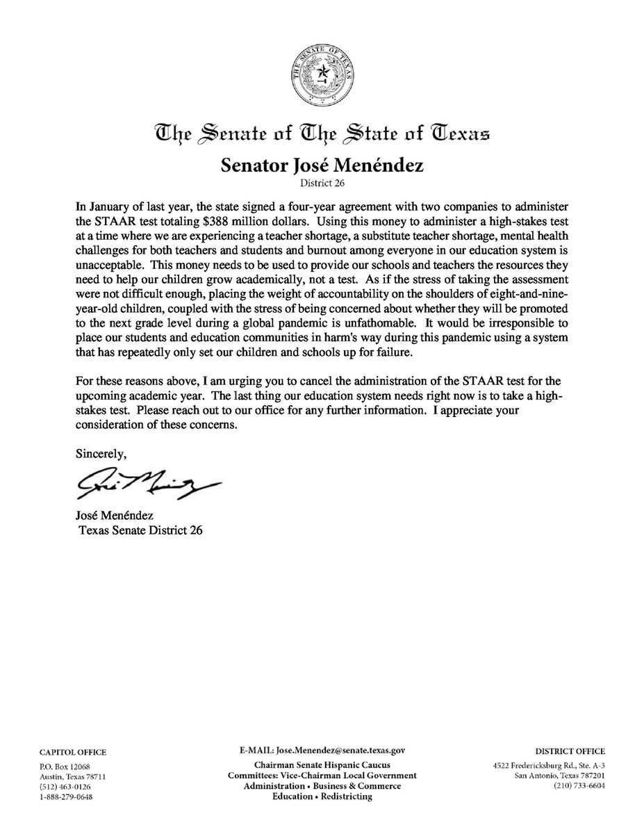 Menendez4Texas's tweet photo. Dear Governor Abbott & Commissioner Morath,
Our schools are facing a crisis during this #COVID19 omicron surge as it continues to drive record number of infections around our state. This surge is worsening the already unprecedented staffing issues🧵
#txlege #txed #STAAR https://t.co/azRhJtW1Hn
