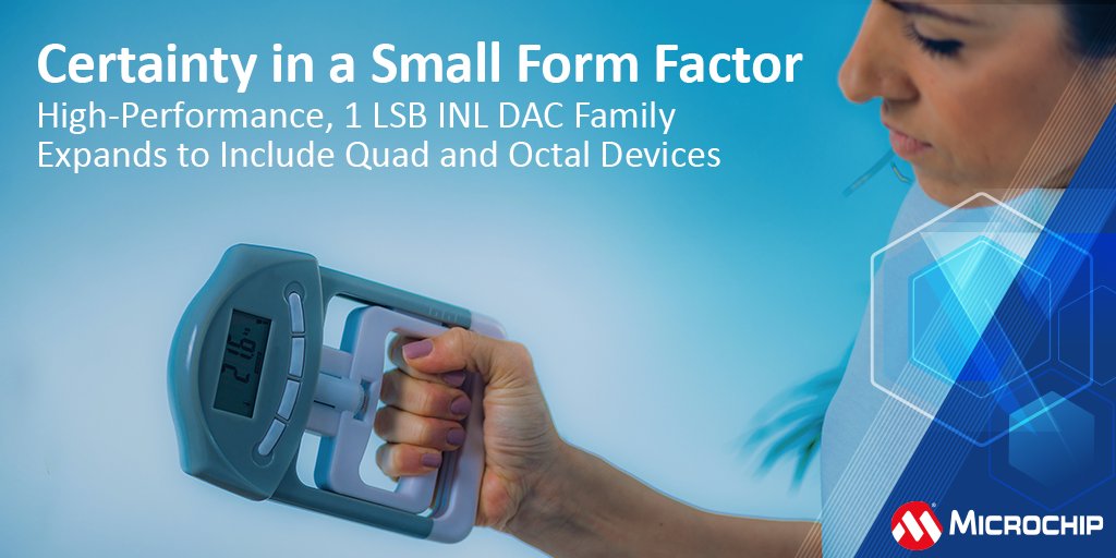MicrochipTech's tweet photo. These high-performance DACs are ideal for low-power, battery-friendly devices, particularly those designed for industries requiring unmistakable precision such as medical, industrial and automotive. Learn more: https://t.co/dcIY3u3K19. #DAC #digitaltoanalog #converter https://t.co/cP7BQzJ3x5