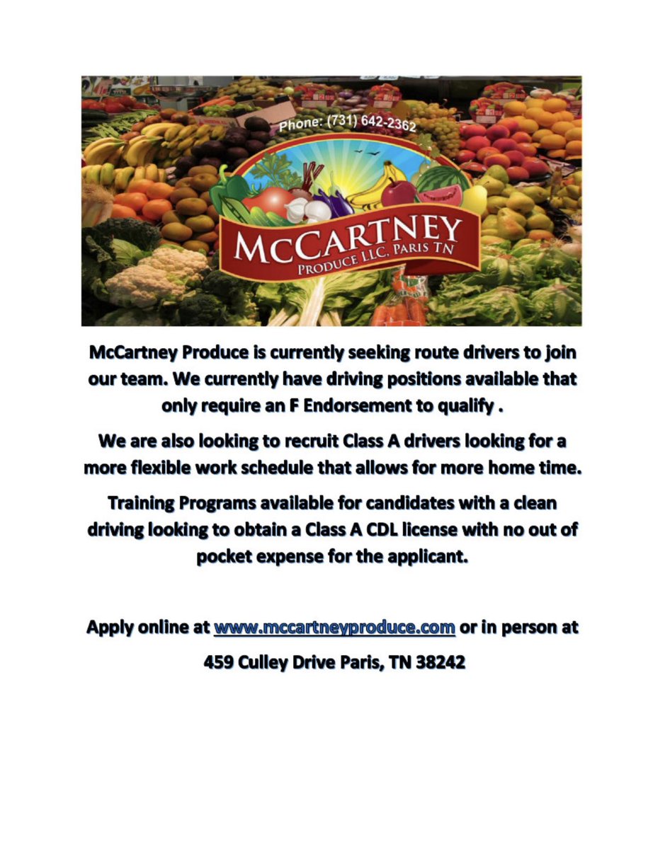 McCartneyFresh's tweet image. McCartney is looking for drivers to join our team.  Apply now!