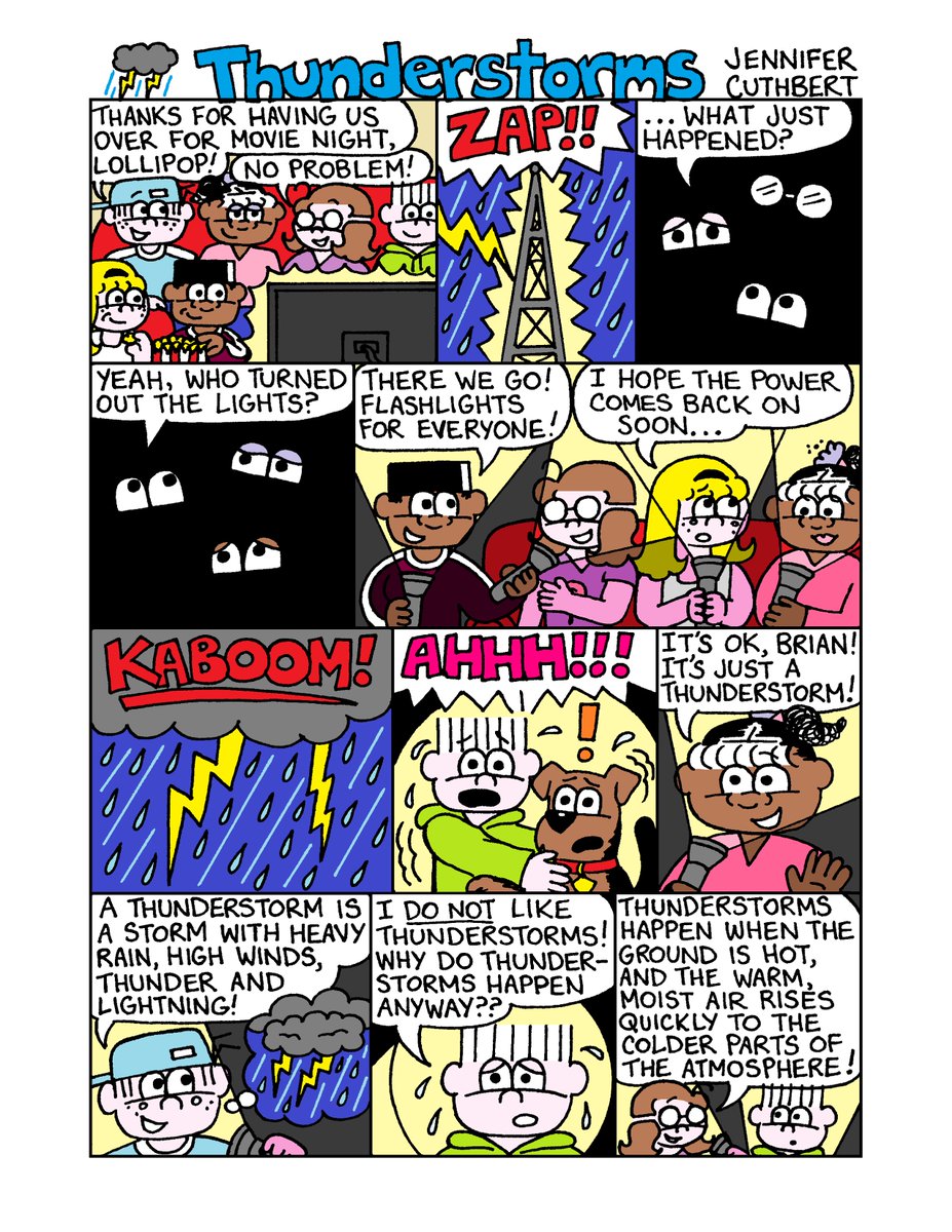 Lollipop_Comics's tweet photo. Lollipop and friends learn all about #thunderstorms in this week's Wednesday Comic of the Week! ⛈️ #adventuresoflollipop #kids #kidlit #kidscomics #indiecomics #webcomicwednesday #weather #weatherforkids https://t.co/MC57GO3lxq