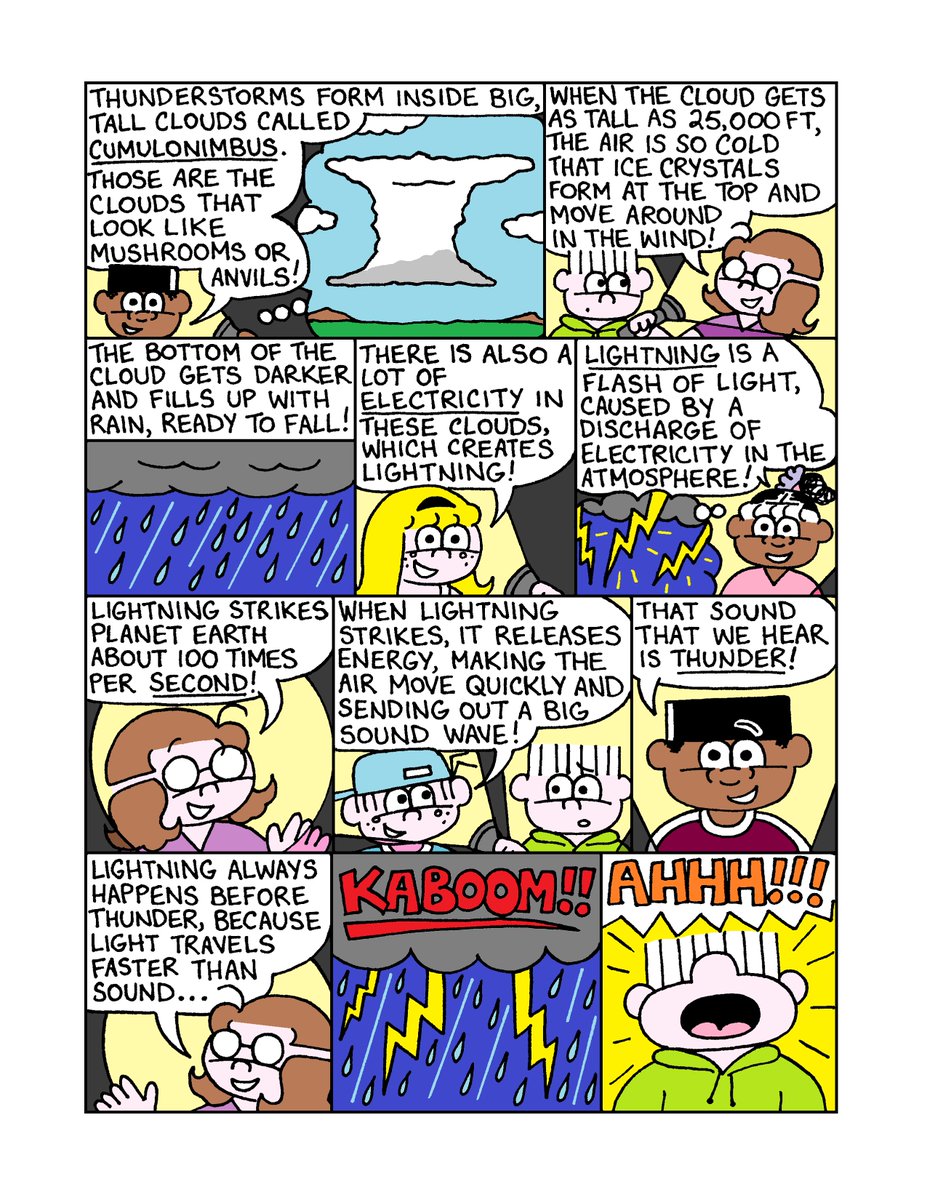 Lollipop_Comics's tweet photo. Lollipop and friends learn all about #thunderstorms in this week's Wednesday Comic of the Week! ⛈️ #adventuresoflollipop #kids #kidlit #kidscomics #indiecomics #webcomicwednesday #weather #weatherforkids https://t.co/MC57GO3lxq