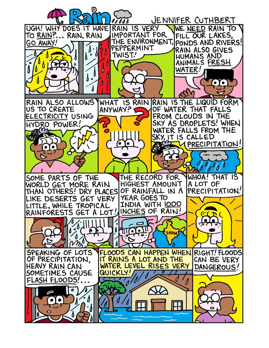 Lollipop_Comics's tweet photo. Lollipop and friends learn about #rain in this week's Monday Comic of the Week! 🌧️ #adventuresoflollipop #kids #kidlit #kidscomics #indiecomics #weather #weatherforkids https://t.co/YxAuNiqGpb