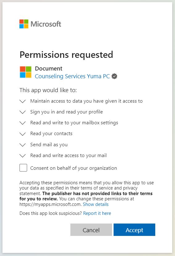 david_kr3's tweet photo. New OAuth consent #phishing app (client id: c517e6b9-a1d5-4f7e-8081-dfb2142c056a), same compromised verified publisher, same scopes, different name (new name: Document) and logo (@Microsoft logo impersonation).
Related domain is voii[.]at
@ffforward @MsftSecIntel https://t.co/Q8uE02ZoPO