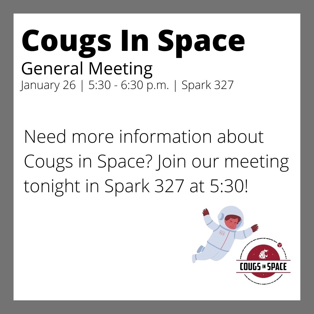 cougsinspace's tweet photo. Join us tonight for our meeting in Spark 327 at 5:30 p.m. Can’t make it to most Wednesday night meetings? No problem! Reach out to us to find out how you can still join Cougs in Space! https://t.co/RupeCOLvud