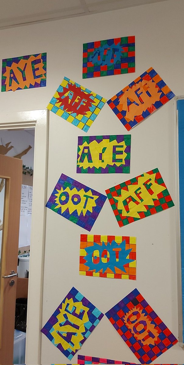 JemmaAnderson12's tweet photo. Primary 6 are having  great time learning Scots words. We completed our tartan pop art during our Burns celebration 🏴󠁧󠁢󠁳󠁣󠁴󠁿 https://t.co/t9tc8TVZNX