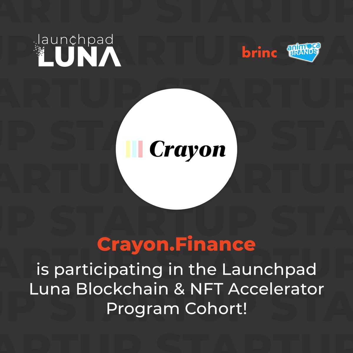 Crayon.Finance is thrilled to join  @Launchpadluna, a blockchain and NFT accelerator run by @brinciot and <a href="/animocabrands/">Animoca Brands</a>. With the funding and mentorships from the top industry partners, we can #BUIDL  smarter.

#NFT #metaverse #Web3 #AnimocaBrands #Brinc #GameChangers