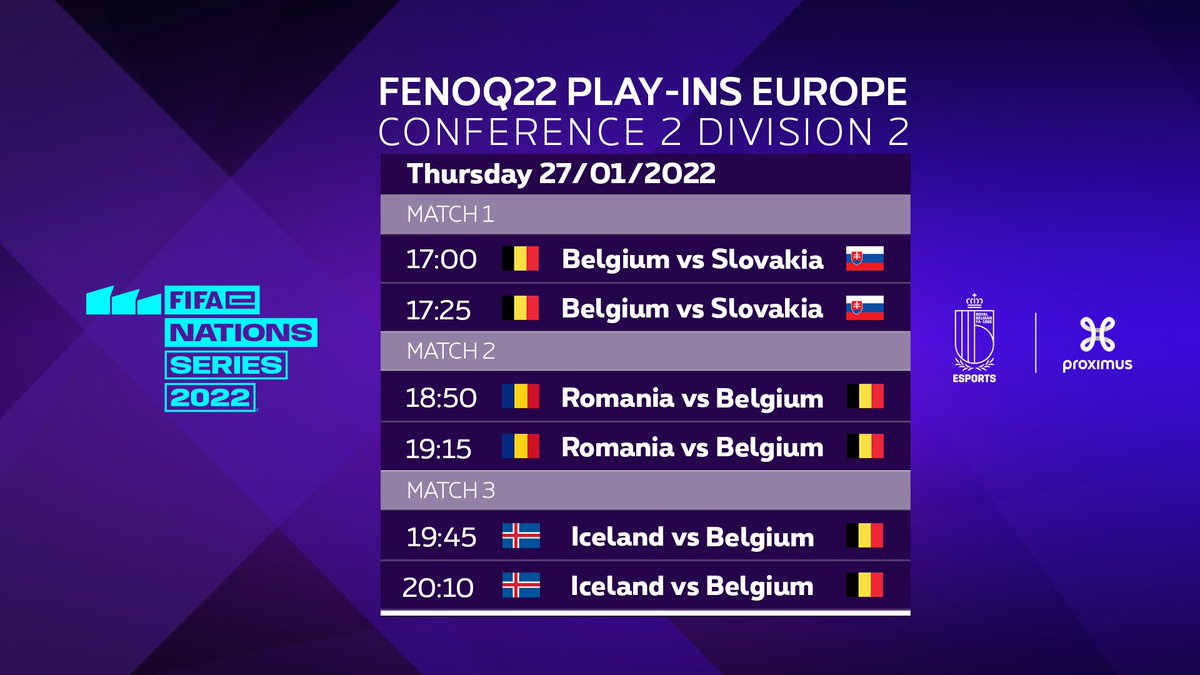 Our #eDevils are ready for the #FeNS in 2022 🔥 Tune in on the 27th and 28th of January, on Proximus Esports and on Pickx Live on tv, to cheer them on 🤩

📺🇧🇪🇫🇷: prx.ms/3m7beUk
🎙: <a href="/ArteekTV/">Guillaume "Arteek" Beeckman</a> &amp; <a href="/FUTwithApero/">Xavier Izzi</a>
 
📺🇧🇪🇳🇱: prx.ms/3dUeSMJ
🎙: <a href="/TreurRene/">Rene Treur</a> &amp; <a href="/MatthDV/">Matthias De Vlieger</a>