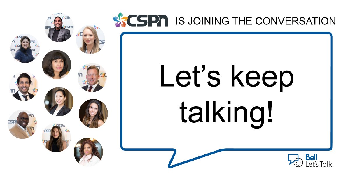 CSPN is joining the conversation.  Let's keep talking, listening, and learning from each other.  Let's be kind and create positive change, and end the stigma around mental illness. 

#BellLetsTalk #cspn2022