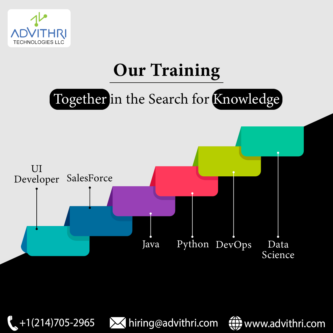 advithri's tweet photo. Advithri’s training services are here to help you enhance your resume and have new skills to boot! We offer courses for UI development, salesforce, Java, Python, DevOps, and Data Science. 

Register Now:- https://t.co/EF0OvbNdMr

#software #training #onlinetraining #advithri https://t.co/nZxxIVDUfy