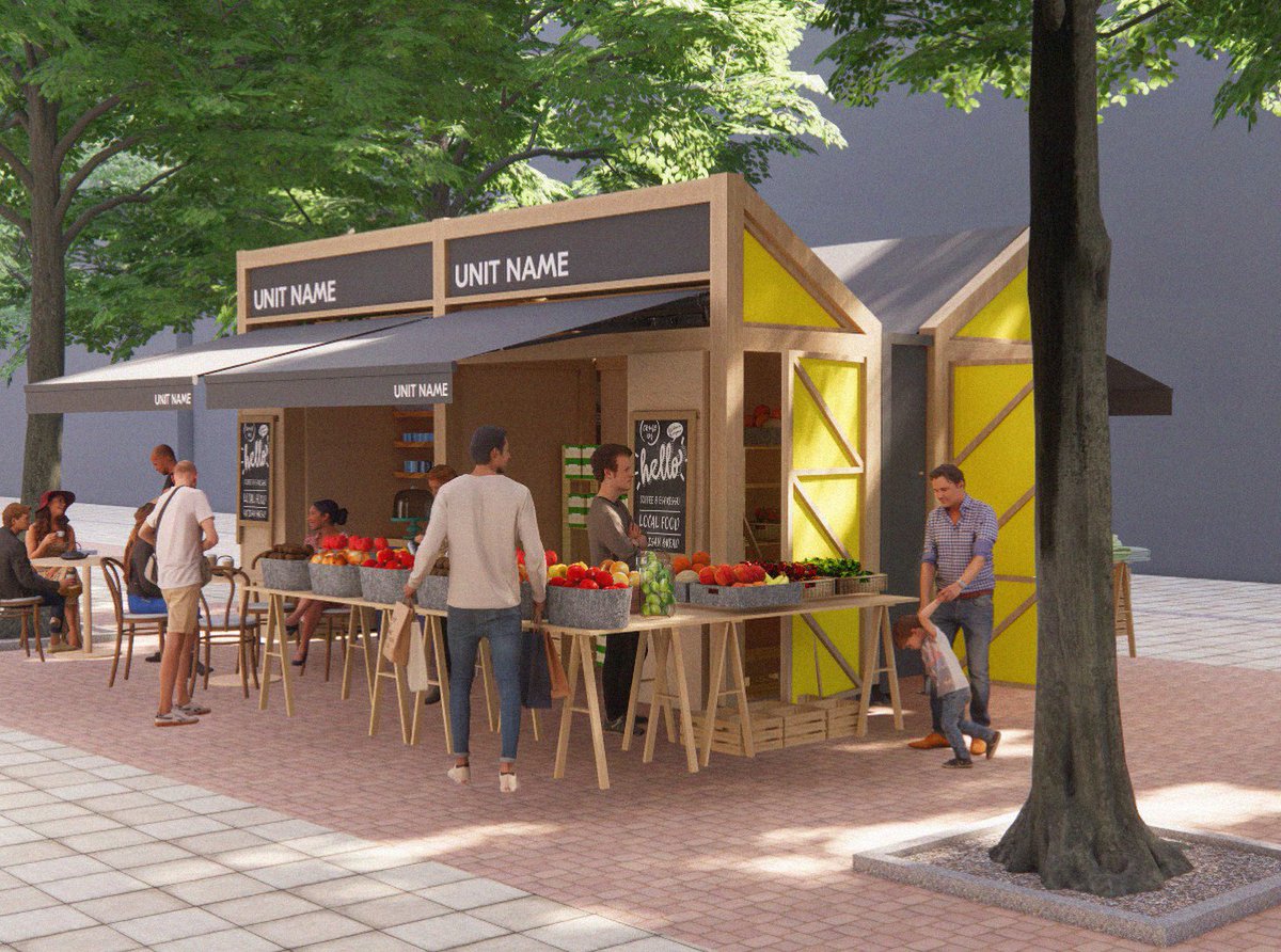 GroupGinger's tweet image. We are happy to share that our ‘Lock-Up’ market gondola design for Bridge Street in Peterborough has been granted planning approval! The new units will be arranged as a series of three temporary gondolas that unfold to create a more active streetscape.