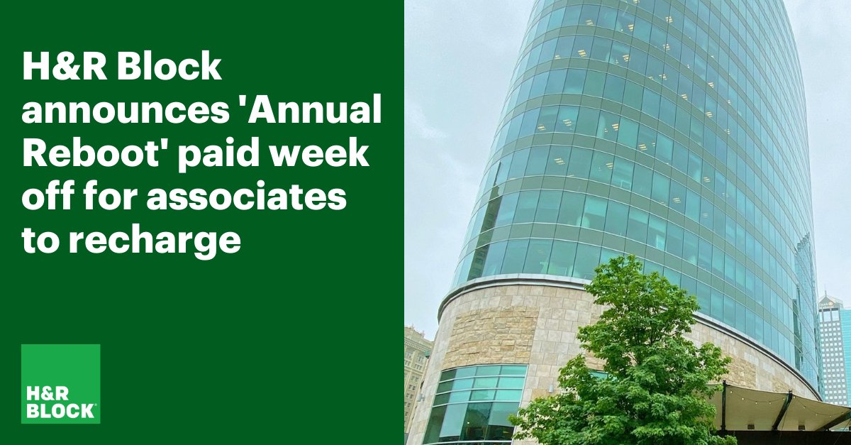 H&amp;R Block announces “The Annual Reboot,” a paid week of time off, giving associates time to recharge. Read more: hrblock.io/3KM2ttt