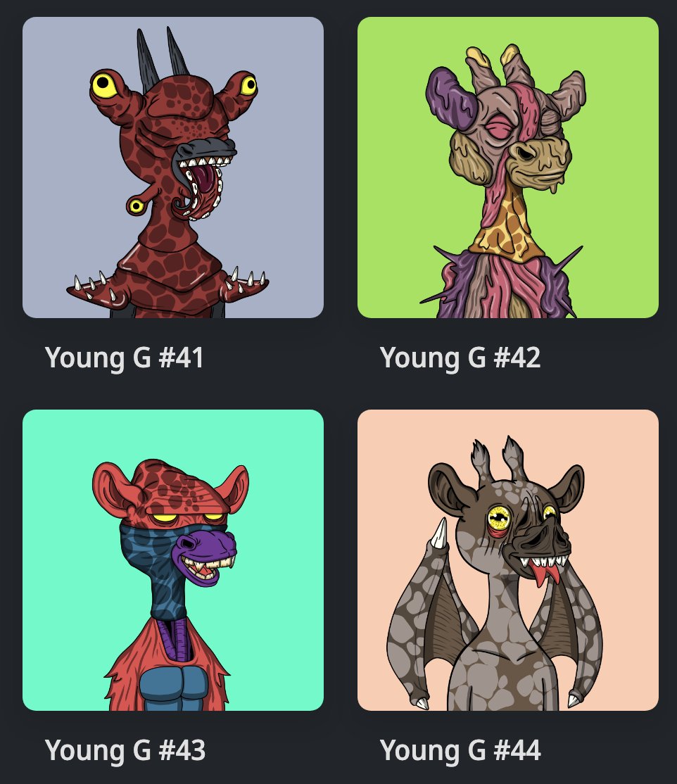 GraffeAlgorand's tweet photo. 🚨The Young G shuffles are now live on our Discord!🚨

Enter for a chance to win YG #41, YG #42, YG #43, or YG #44. Mint price of 100A. Shuffle will end at 2pm PST/5pm EST (in 24 hours).

Looking forward to seeing you there #algofam! 🦒💪

Discord link: https://t.co/nKYuSbnAmq https://t.co/qgRdwdlNH8