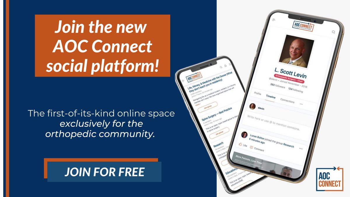 CREATE YOUR FREE MEMBERSHIP TODAY

We have officially launched the new AOC Connect social platform, the first-of-its-kind space for the #Orthopedic community. Connect, communicate &amp; collaborate with your peers. 

Join today – it’s free! hubs.ly/Q012XL-60