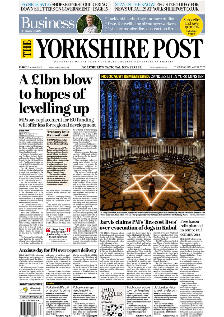 hendopolis's tweet photo. YORKSHIRE POST: A £1bn blow to hopes of levelling up #TomorrowsPapersToday https://t.co/LqZ1cKdvrk