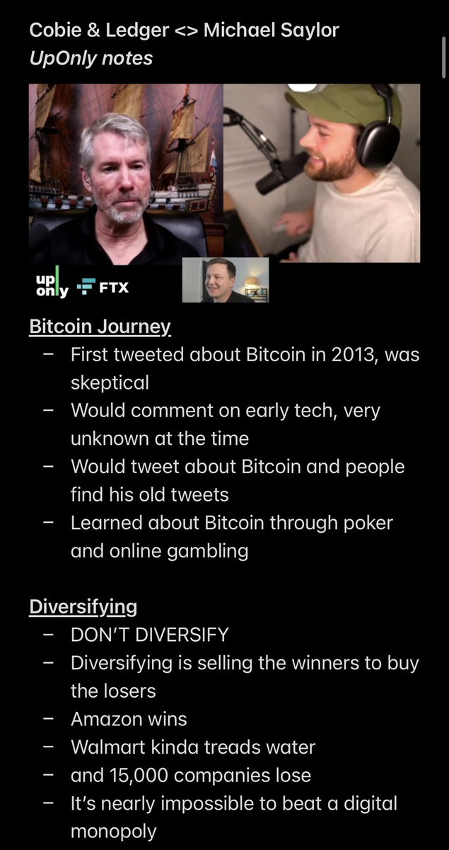 intern's tweet photo. Intern notes on today’s @UpOnlyTV with Michael Saylor on:

- #Bitcoin 
- Countries buying Bitcoin 🇭🇳
- Life advice 🤝

And much more!

@cobie <> @ledgerstatus <> @saylor https://t.co/VVIzoALJqH
