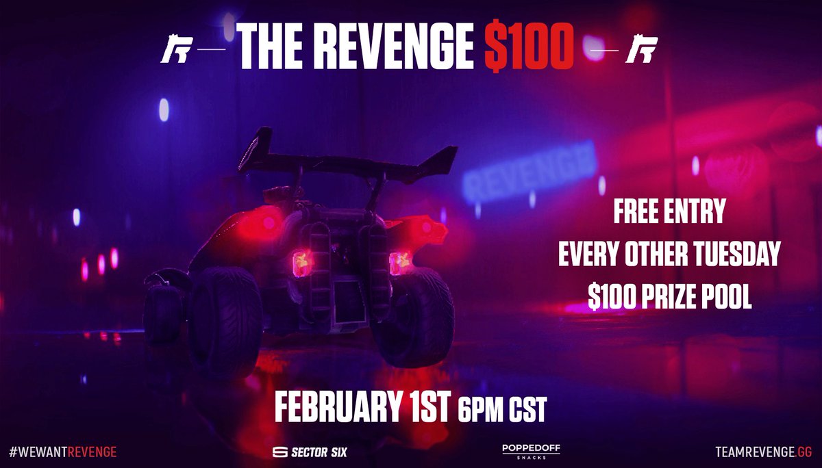 RevengeGG's tweet photo. We are proud to announce our very first Bi-Weekly Rocket League tournament series!

🗓️ Tuesday, February 1st
⏰ 7 PM EST 
💰 $100 Grand Prize
🎮Double Elimination

For event details and registration👇
https://t.co/CVLLQIUbEq

#WeWantRevenge https://t.co/BinGAwZqEr