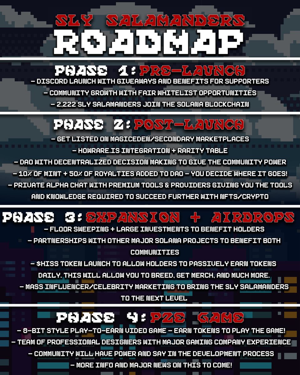Sly_Salamanders's tweet photo. Official Sly Salamanders Roadmap! 🦎

Still need a whitelist? 🗒️
- Follow @Sly_Salamanders 
- Retweet &amp; Like
- Tag 3 friends https://t.co/l9A0HEgtVc
