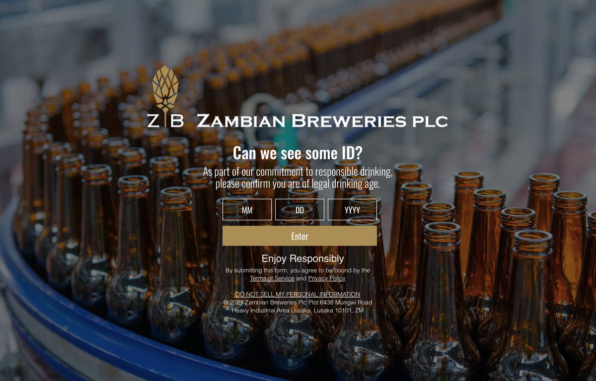 AgeVerify is used by thousands of businesses in dozens of countries around the world. Here is a custom AgeVerify instance we built for <a href="/ZamBreweries/">Zambian Breweries</a>

#zambia🇿🇲 #beer 🍺 #brewery #craftbeer #zambiabeer #alcohol #cheers #AgeVerify