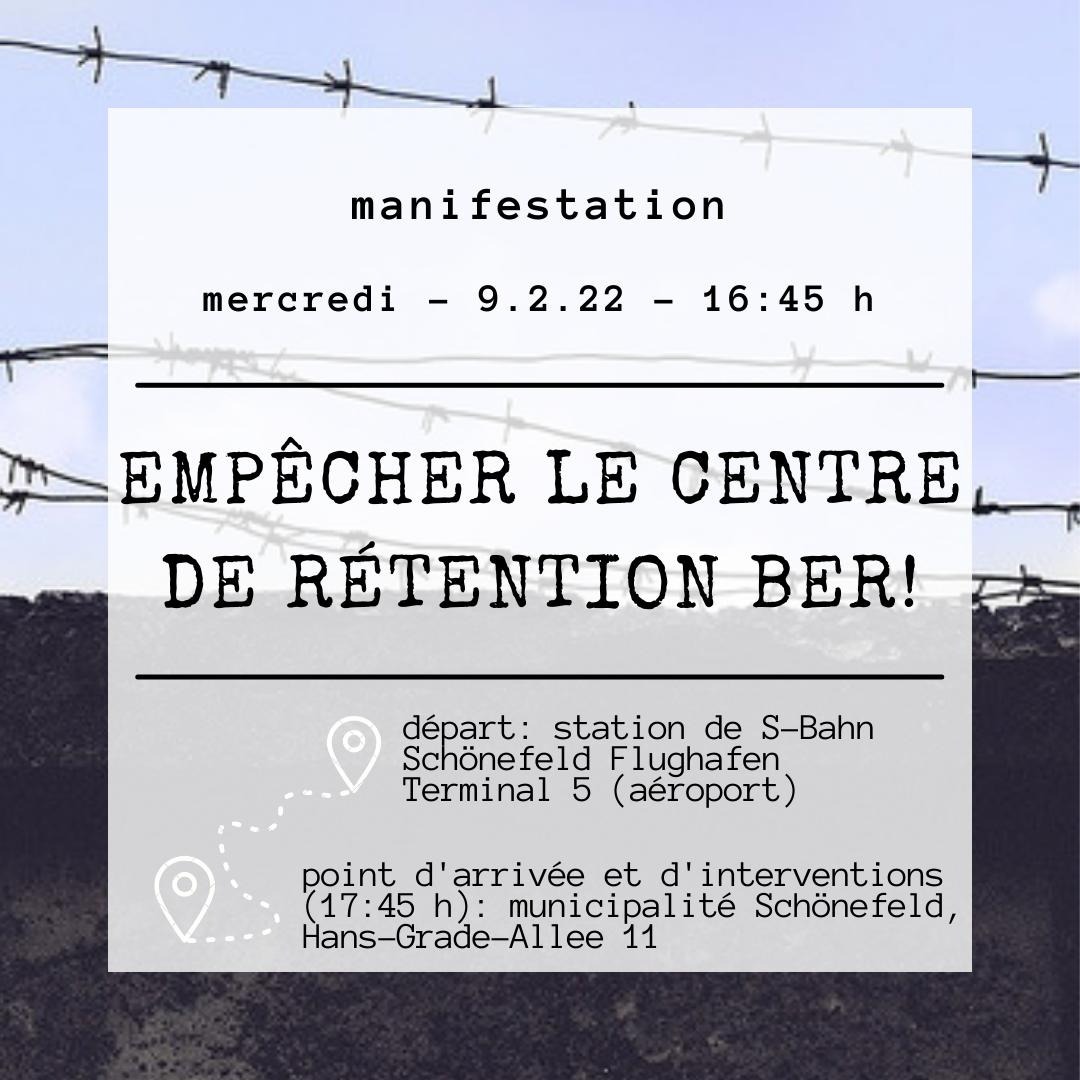 📢The German government is planning a new deportation center at BER airport near Schönefeld. Join the first DEMONSTRATION on Wednesday, 9 February at 16:45 to raise your voice against this project! More information: noborderassembly.blackblogs.org/stop-the-ber-d…