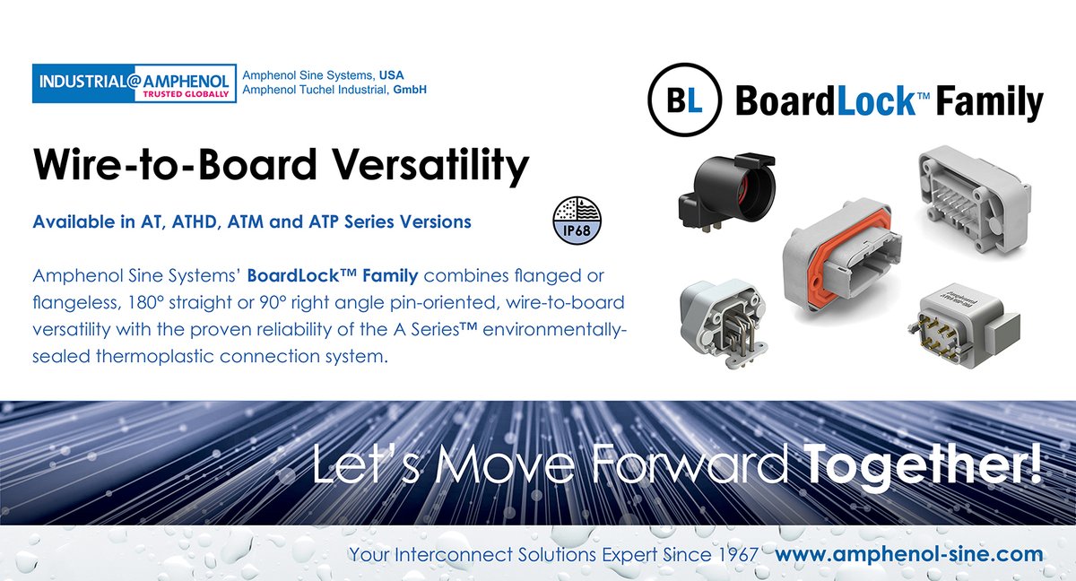 AmphenolSine's tweet photo. Let's Move Forward Together!
#BoardLock #WireToBoard #Waterproof #Thermoplastic #CostEffective #Connectors #LetsMoveForwardTogether #AmphenolSineSystems #YourInterconnectSolutionsExpert
https://t.co/mo9LMhU5s0 https://t.co/HPstOKWkK4