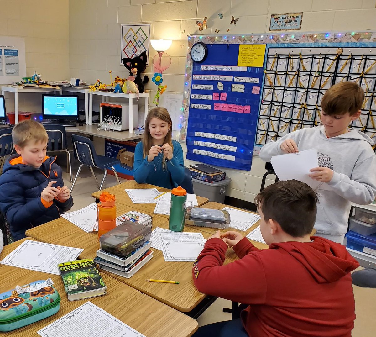 Paper Clip STEM Activity w/ 4th grade AIM students <a href="/KnoxESKnights/">Knox ES Knights</a> <a href="/CherokeeSchools/">Cherokee Co. Schools</a> working on a design challenge. Johan Vaaler, a Norwegian inventor, introduced the paper clip in 1899. A 'newly designed' paper clip made by a student today held 40 pieces of paper!