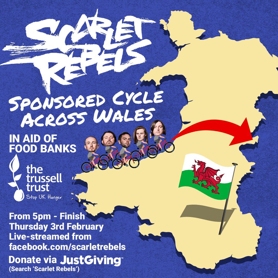 ScarletRebels's tweet photo. 🚴

As we continue celebrating the release of ‘See Through Blue’ join us for a sponsored virtual cycle 🏴󠁧󠁢󠁷󠁬󠁳󠁿 

We’ll be streaming it live so you can join us via Facebook 

All proceeds are going to The Trussell Trust for their foodbank campaign 👇

https://t.co/QkapnnMvp9 https://t.co/nqTNAlZRk2