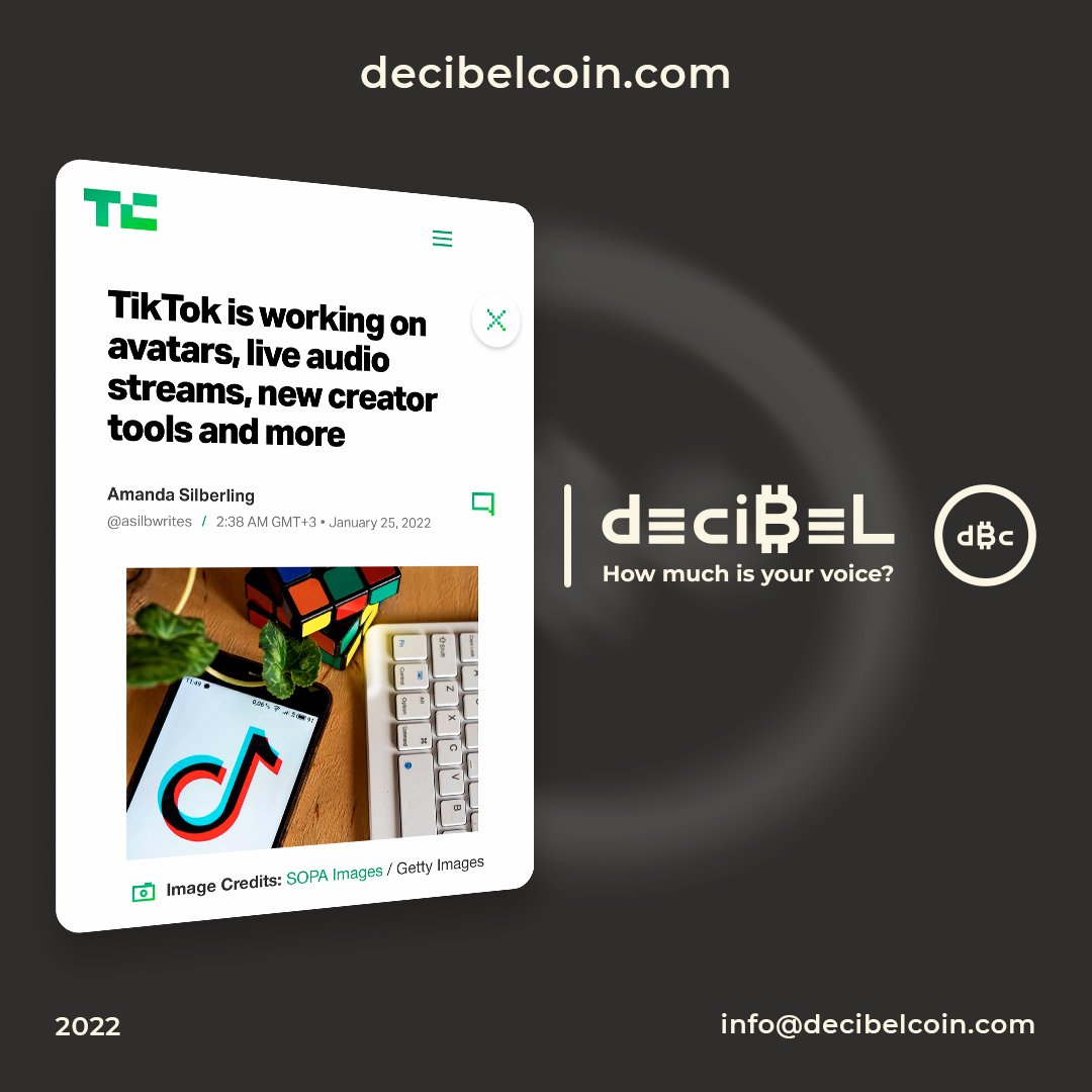 decibelcoin's tweet photo. We recently mentioned that Linkedin has started testing voice rooms, and now TikTok has followed the trend. The company has announced plans to launch author audio broadcasts. The audio broadcast mainstream is just beginning and we are glad that we are already here!🚀
#DecibelCoin https://t.co/R1INHKt04j