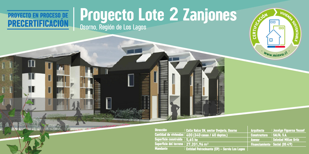 [PROYECTO EN PROCESO DE PRECERTIFICACIÓN✅]

Lote 2 Zanjones, desarrollado por la Entidad Patrocinante (EP) del Serviu Los Lagos, se encuentra ubicado en la ciudad de Osorno.

Más info del proyecto en: linkedin.com/feed/update/ur…

<a href="/Minvu/">MINVU - Chile</a> <a href="/CTecInnovacion/">Centro Tecnológico para la Innovación</a>