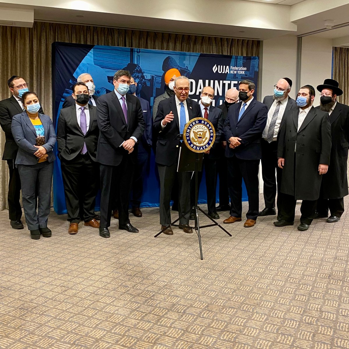 UJAfedNY's tweet photo. Today, we hosted @SenSchumer and religious leaders from across New York to call on Congress to approve $360 million for the Nonprofit Security Grant Program (NSGP). This funding is critical to keep vulnerable institutions safe and secure. (1/5) https://t.co/8Lz2Du9kDM